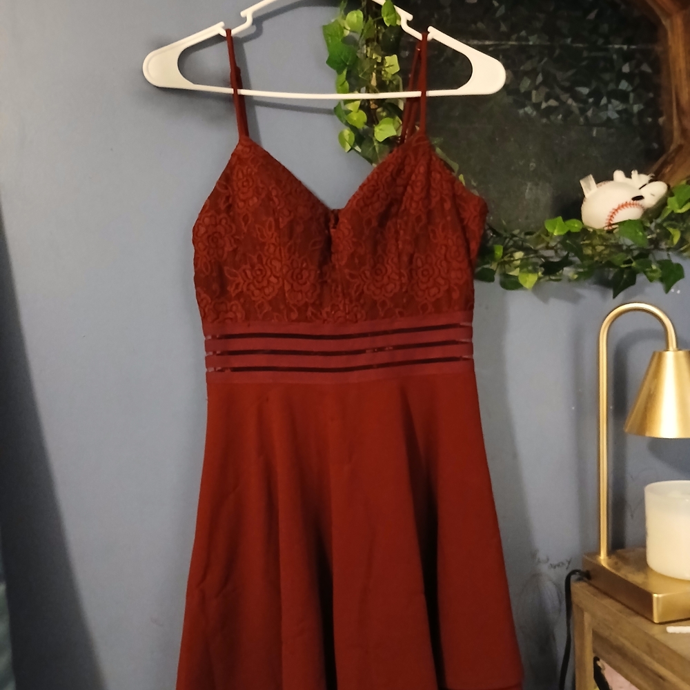 City Studio Burgundy Lace Mini Dress